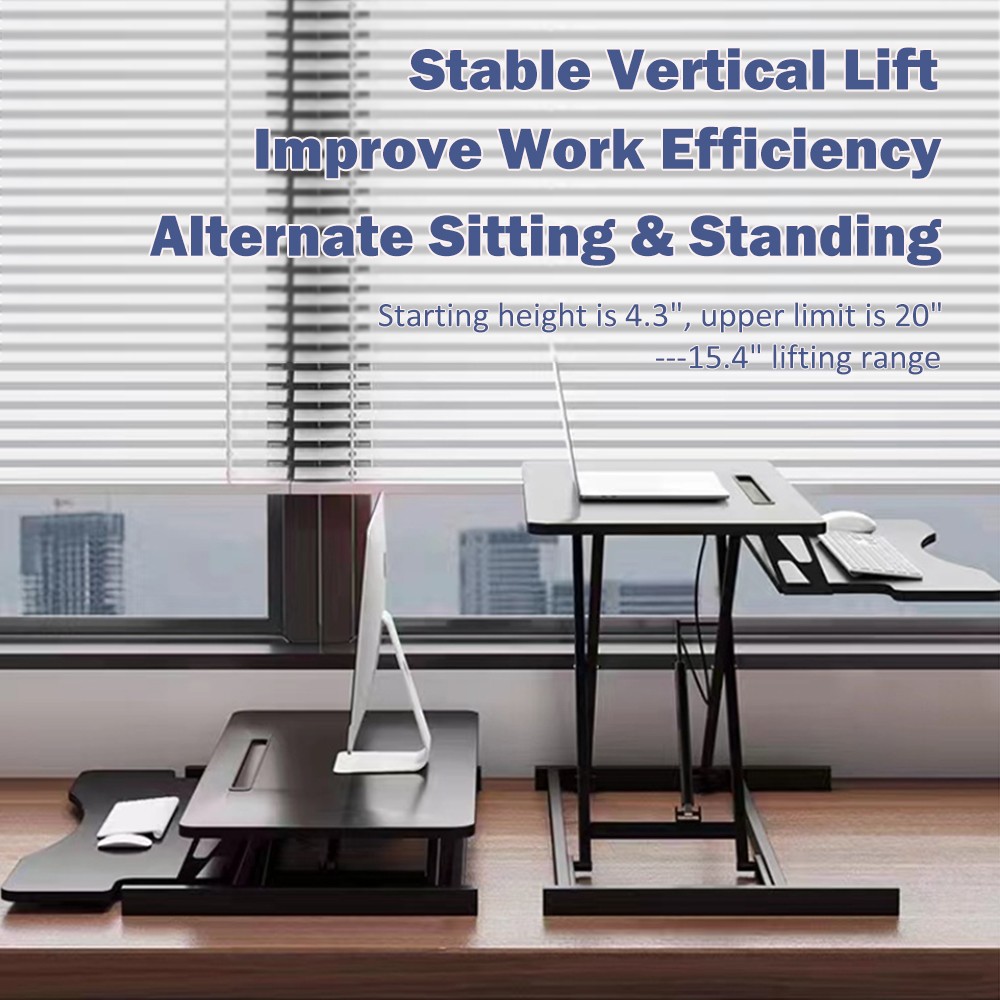 32 Inch Height Adjustable Sit Stand Desk Converter Riser Black