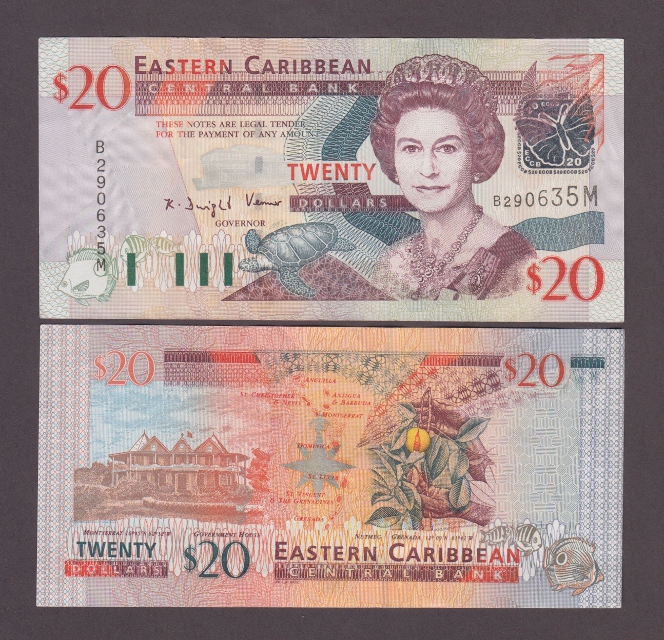 EASTERN CARIBBEAN P.44M MONSERRAT 20 DOLLARS PFX/M QE II CRISP VF WE COMBINE