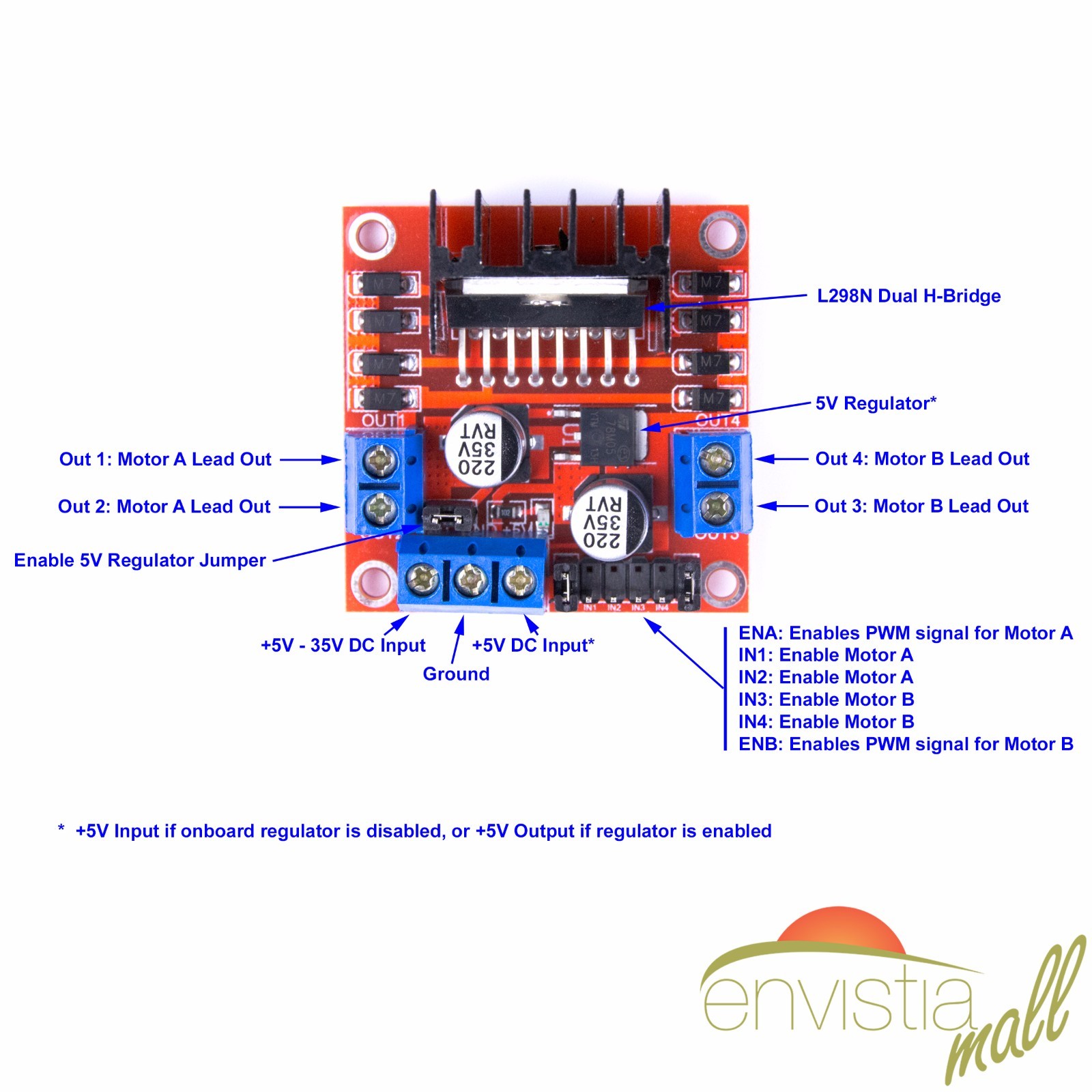 5Pcs Dual H Bridge L298N PWM Stepper Motor Drive Controller Board Module