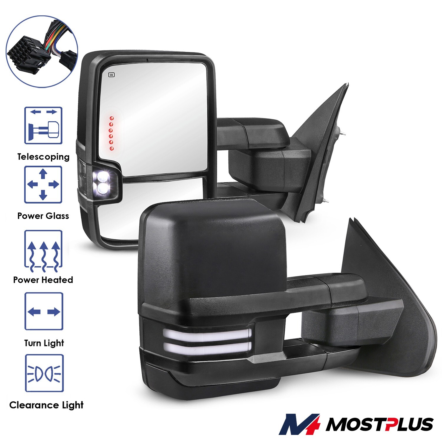 Power Heated Tow Mirrors w/ White Running Light For 2014-2018 Silverado Serria