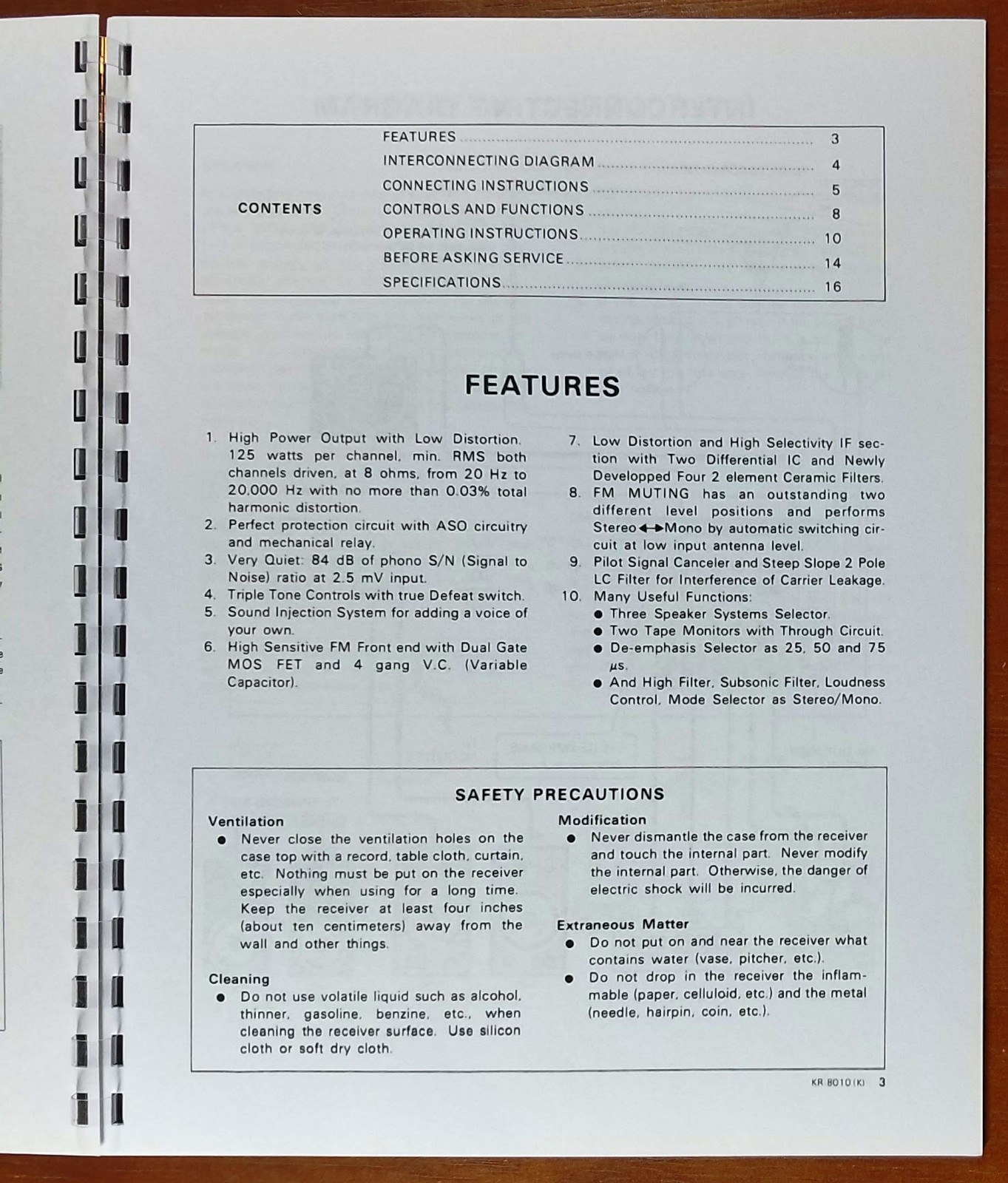 Kenwood KR-8010 Receiver Owners Manual