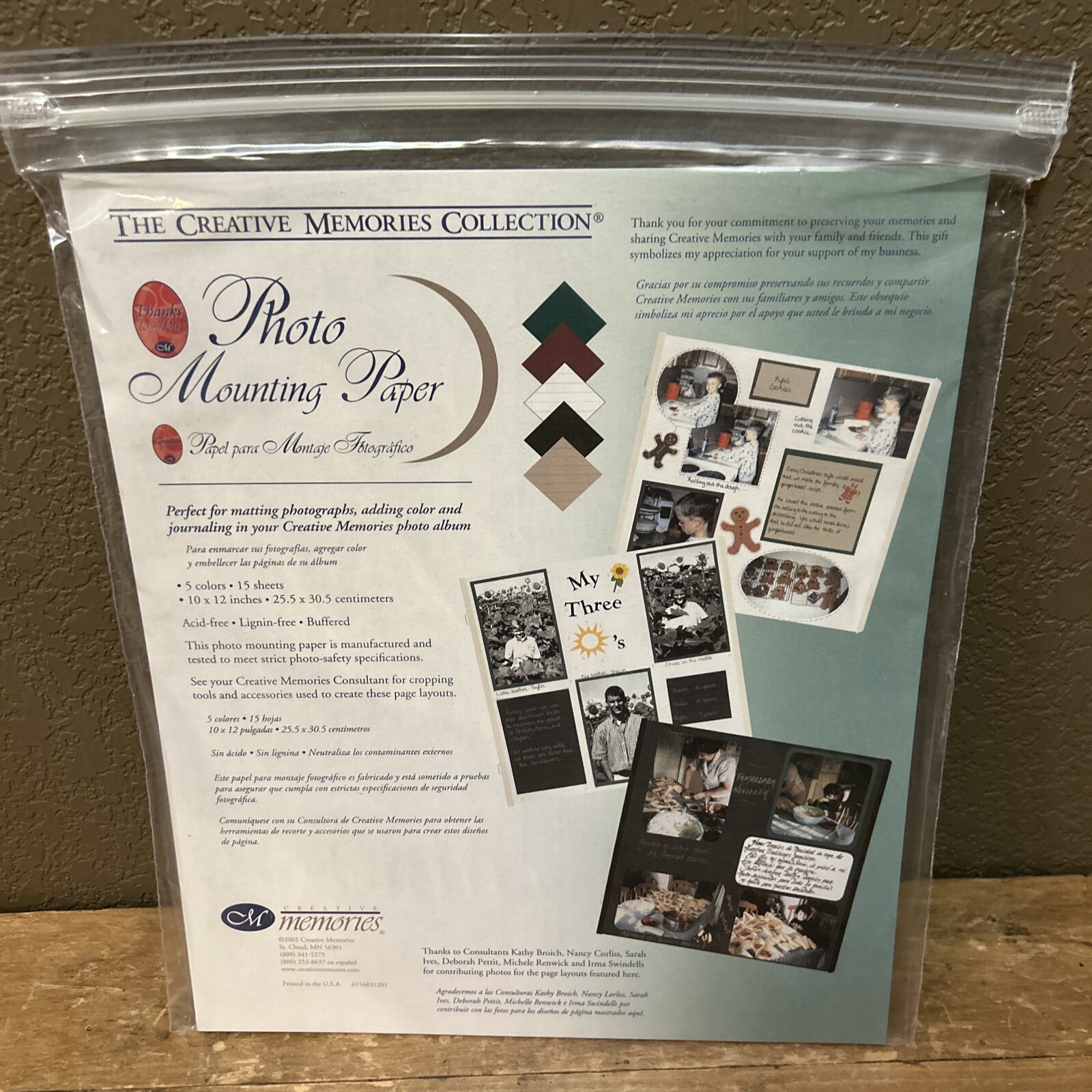 New Creative Memories Thanks to You Photo Mounting Paper 5 Colors 15 Sheets