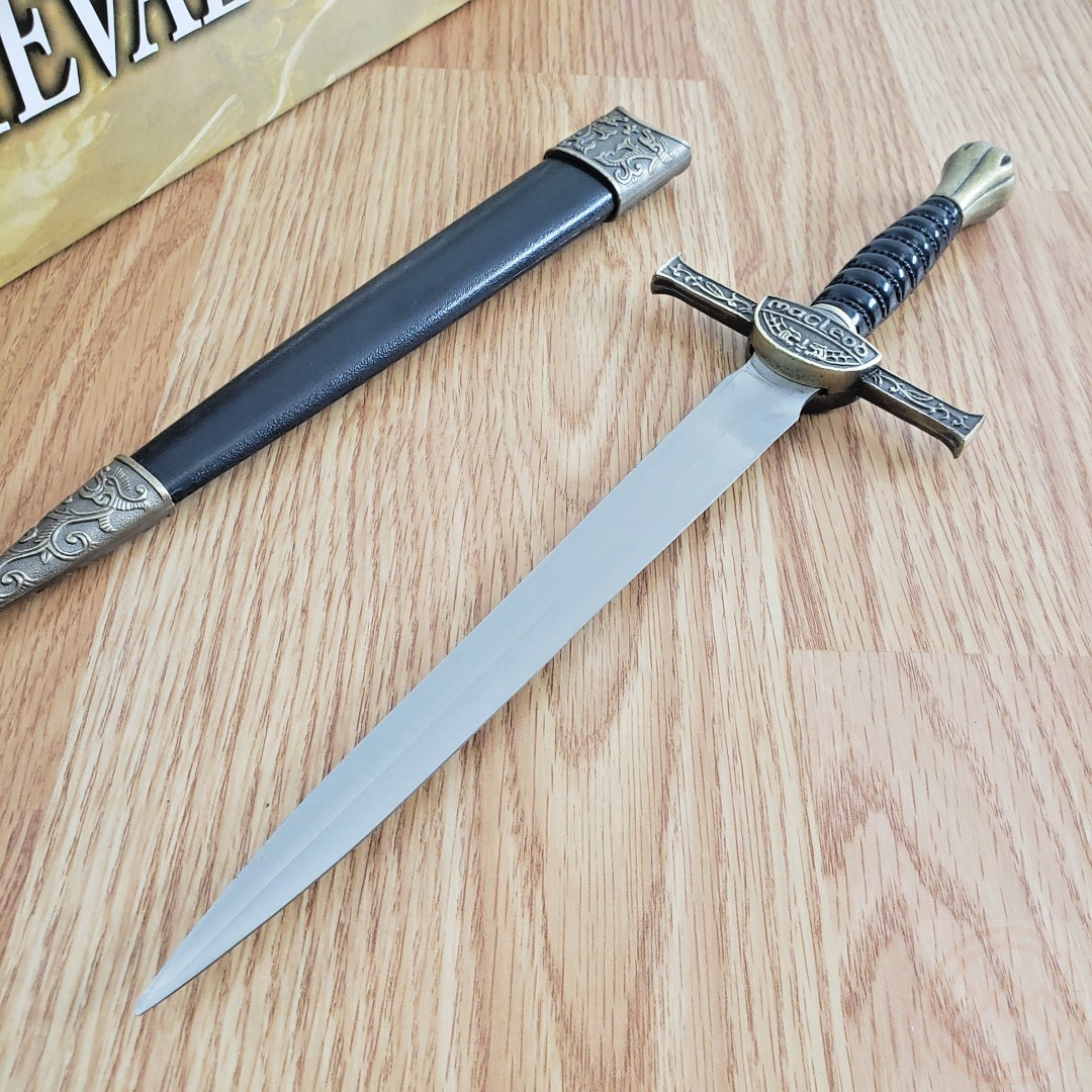 Macleod Knife 7.5" Stainless Dagger Blade Black w/Scabbard Black Acrylic Handle