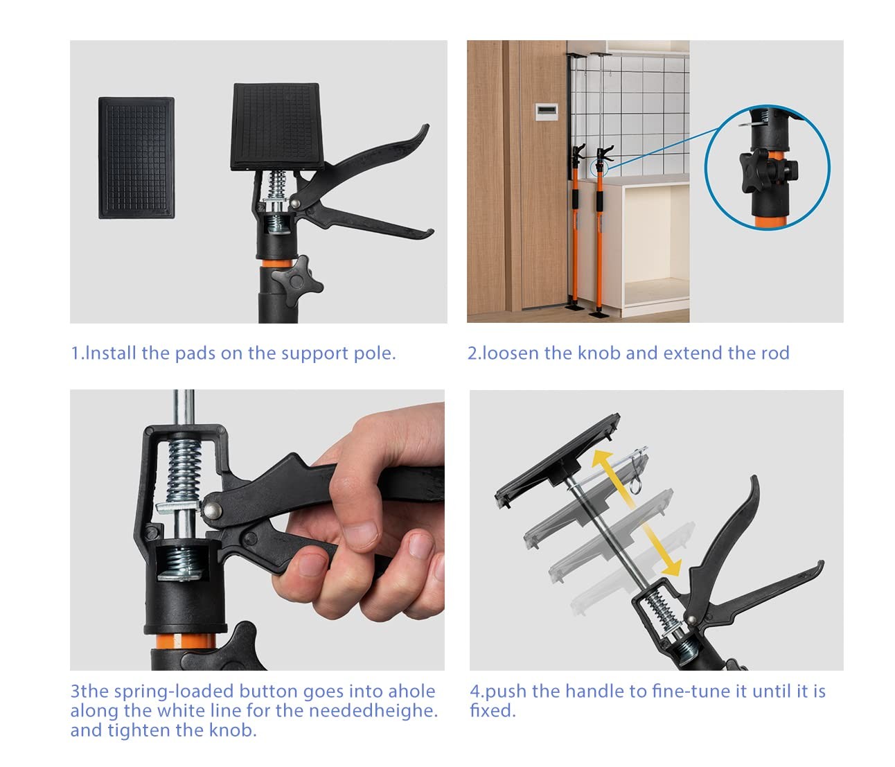 Acebinte 4Pk Support Pole Steel Telescopic Adjustable 3Rd Hand Support System