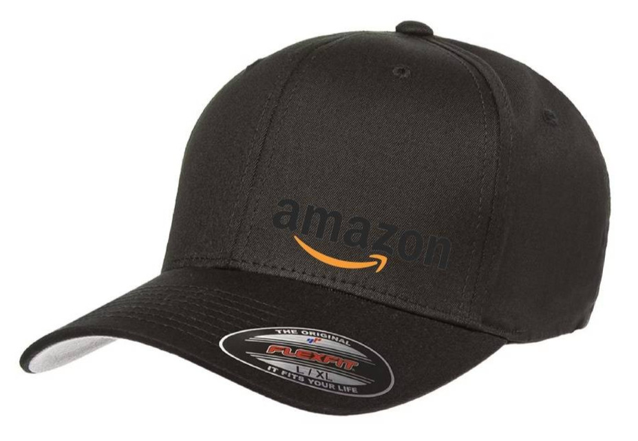 Amazon Logo Cap DTF Black 5001 Flexfit Baseball Hat S/M and L/XL