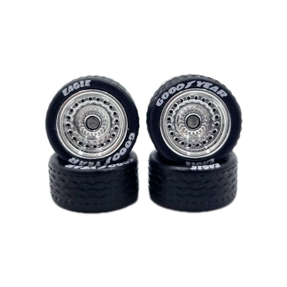 Steelie Chrome Rims & 11mm Goodyear Rubber Tires For Hot Wheels Swap 1/64