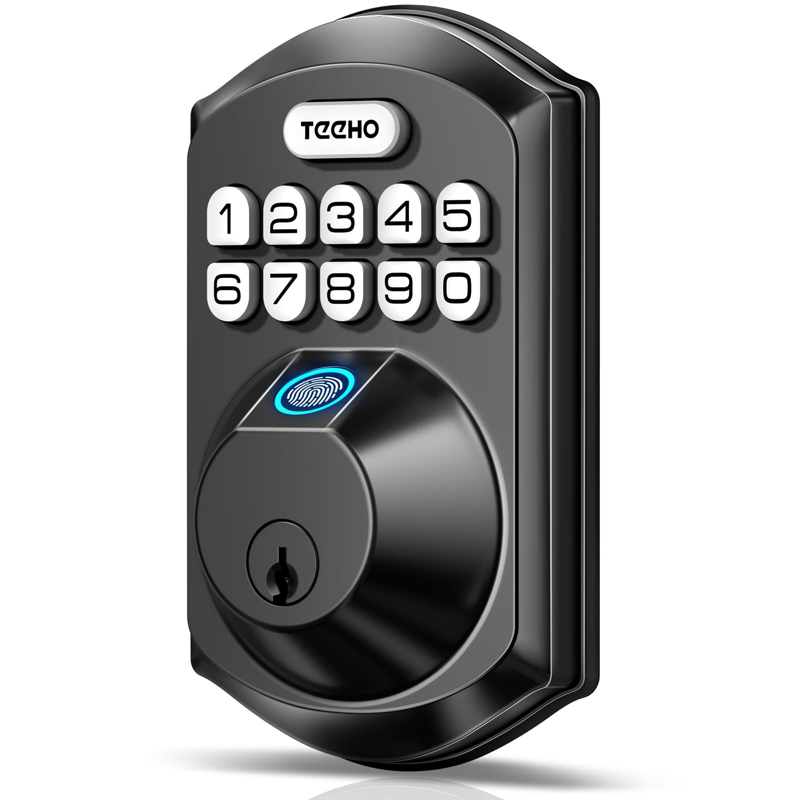 Fingerprint Deadbolt Keypad Entry Matte Black TE002 Smart Lock TEEHO Front Door