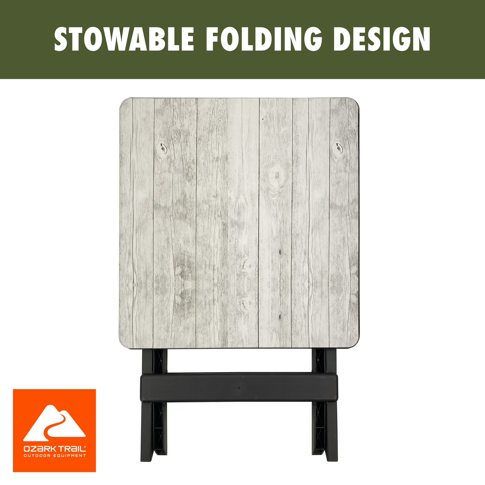 Ozark Trail 19-inch Plastic Folding Camp Side Table, Gray Wood Grain