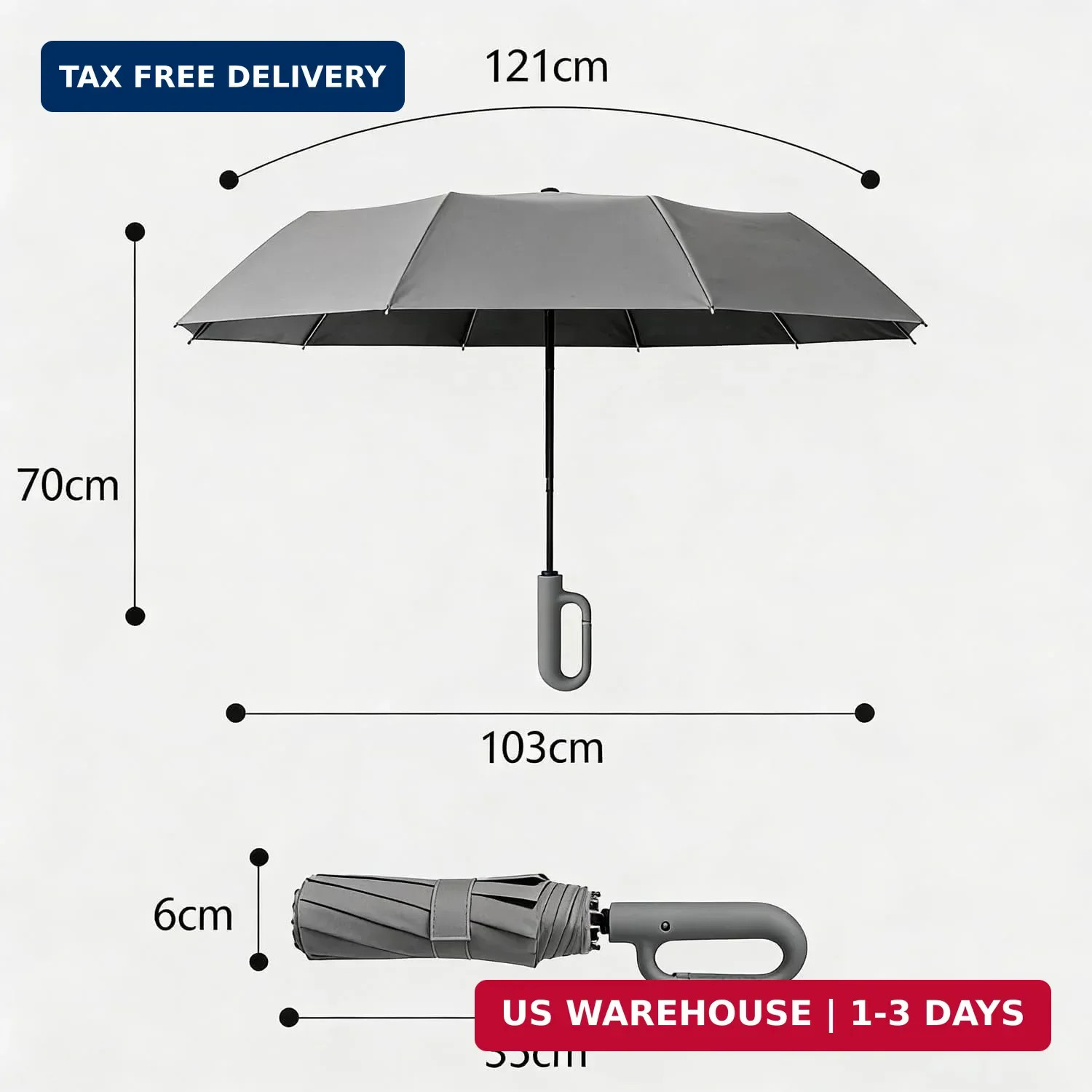 Windproof Umbrella, Compact Reverse Folding with Carabiner Handle, UV & Rain Pro