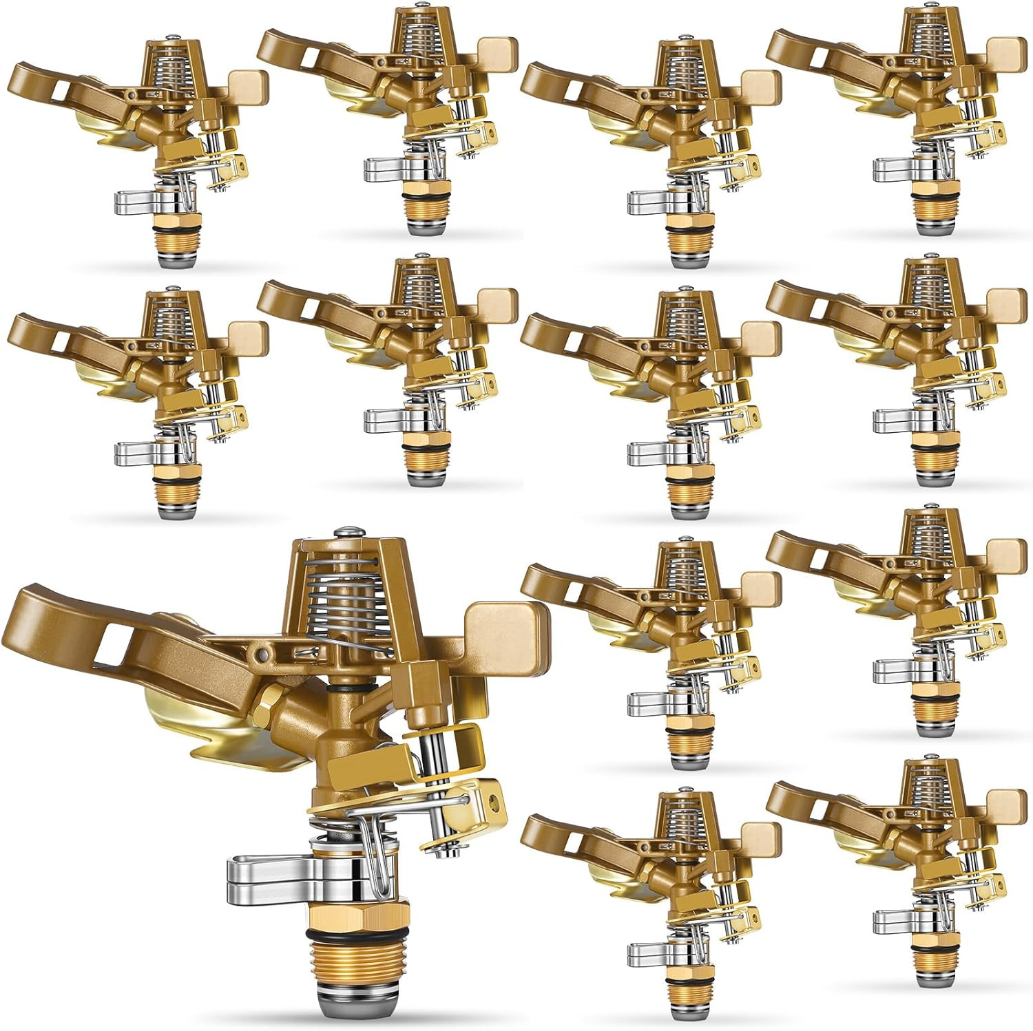 12 Pieces 1/2 Inch Brass Impact Sprinkler Head with Nozzles Heavy Duty Adjustabl