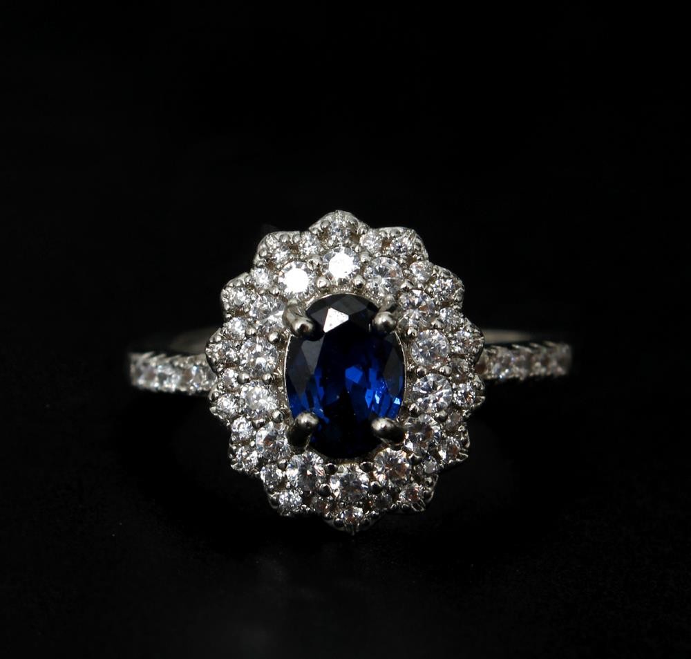 Birthstone Adjust Wife Mothers Blue Gemstone Ring Jewelry Family Gift Box HB324