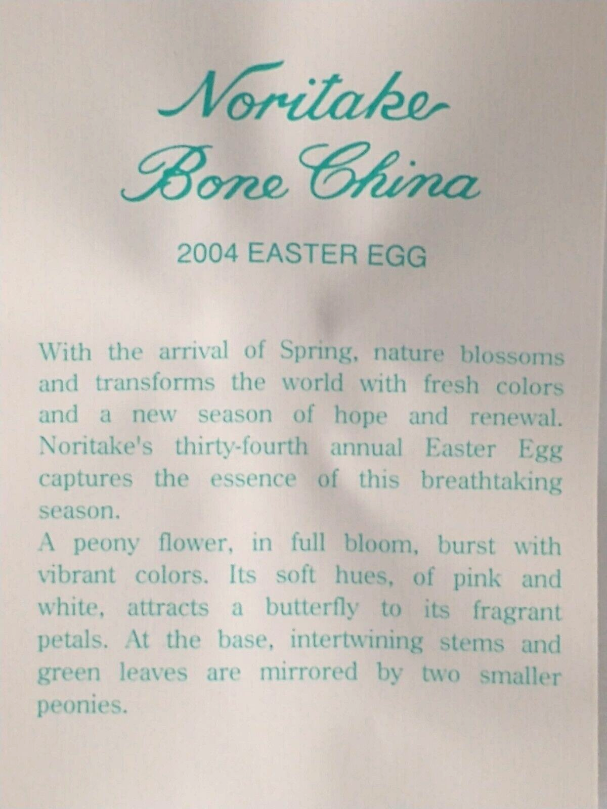 Noritake Easter Egg 2004 Limited Edition 34TH Stand Bone China M198 "NEW IN BOX"