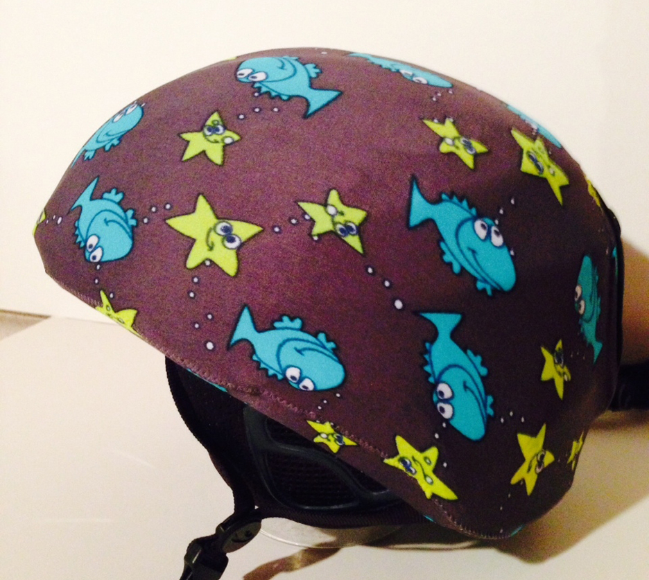 Ski & Sport Helmet cover by Shellskin. Fish & Starfish print Spandex. 1 Size