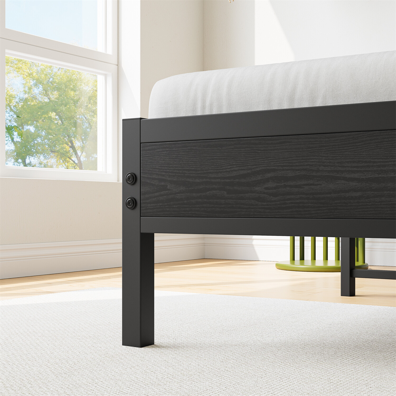 Twin/Full Size Bed Frame Metal Platform Bed Frame with Storage Headboard Black