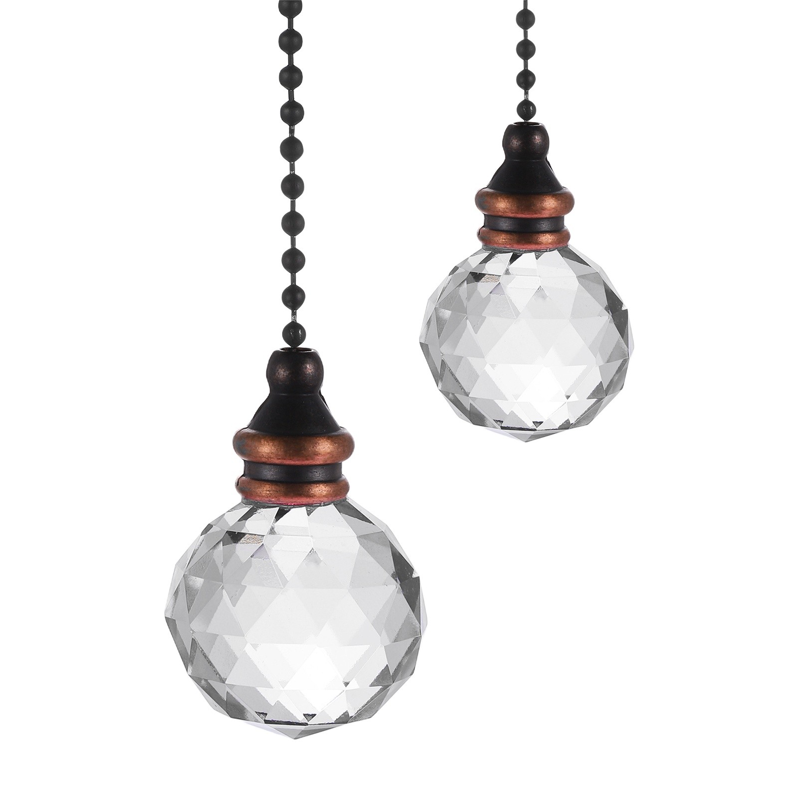 2Pack Ceiling Fan Pull Chain 12" Crystal Pendant Pull Chain Extension Clear