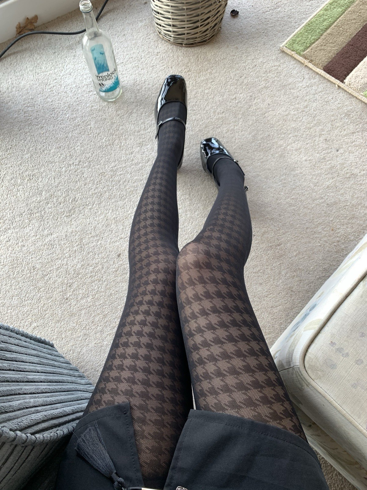 Black Houndstooth Lace Sheer Tights