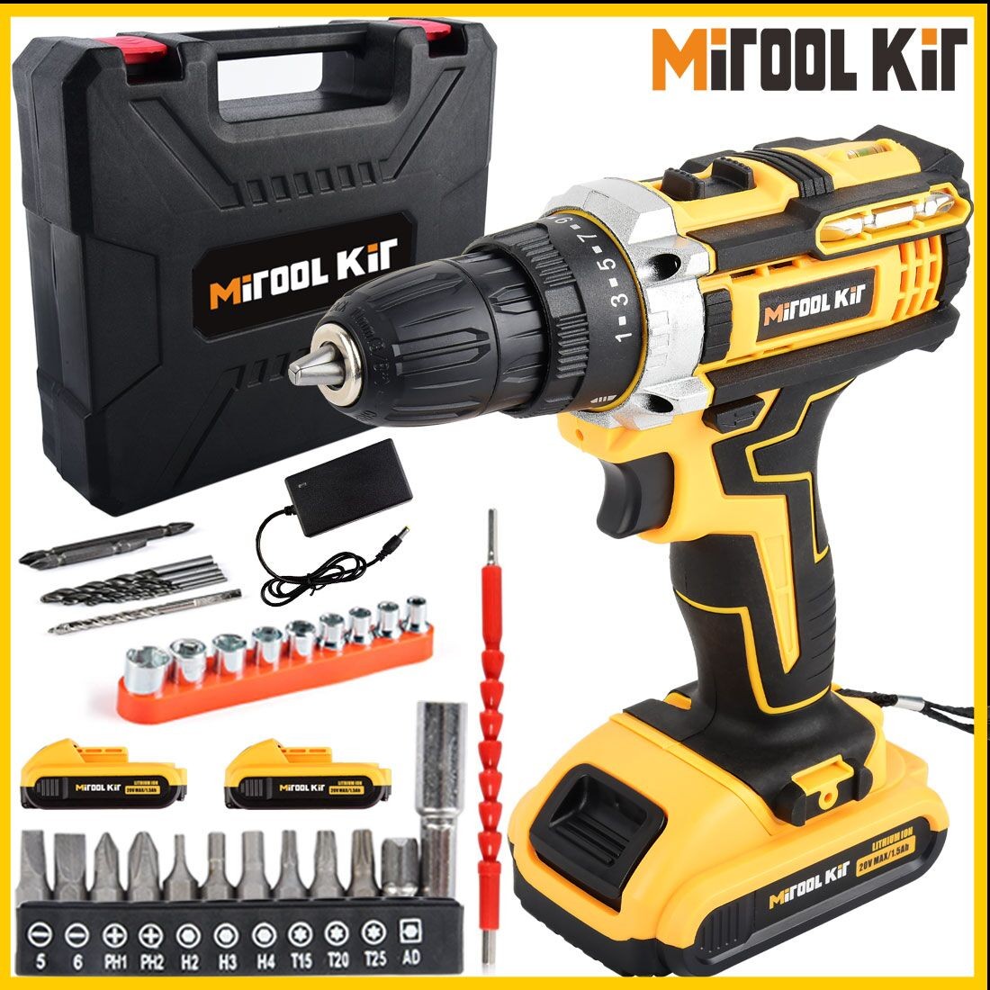 20V Cordless Drill Electric Screwdriver 3/8 Keyless Chuck Work Light