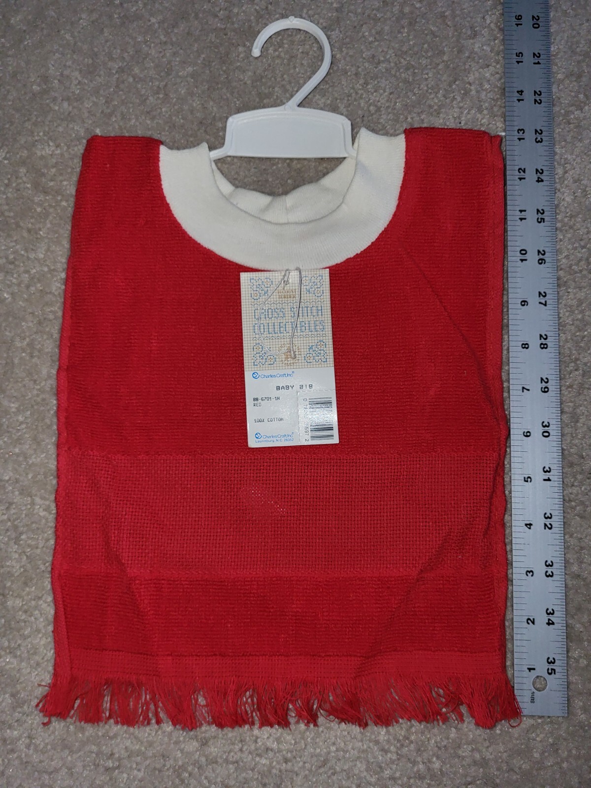 Charles Craft Baby Bib Cross Stitch 100% Cotton 14 Ct Aida Red
