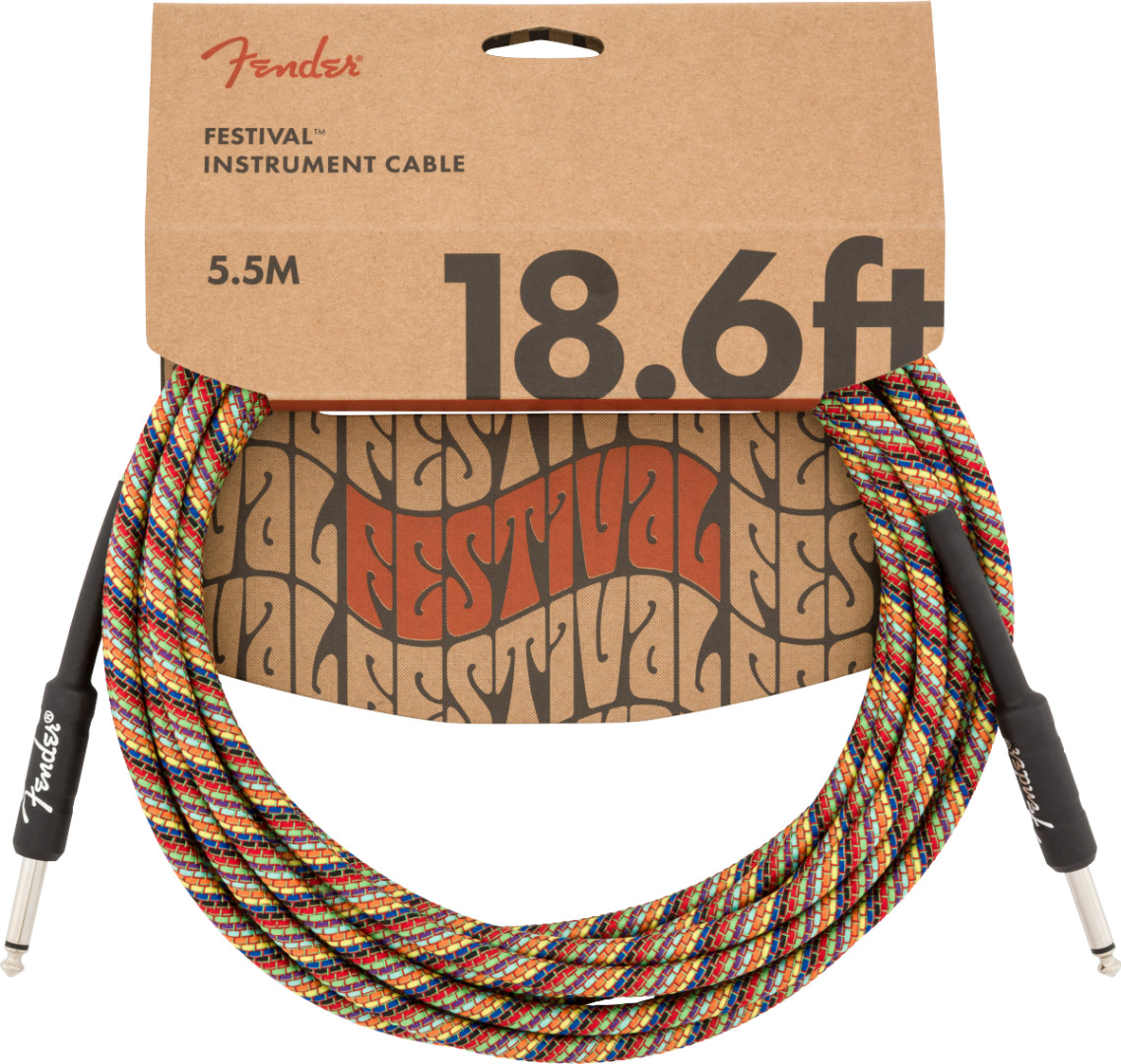 Fender 18.6 Foot Festival Instrument Cable, Pure Hemp, Rainbow #0990918299