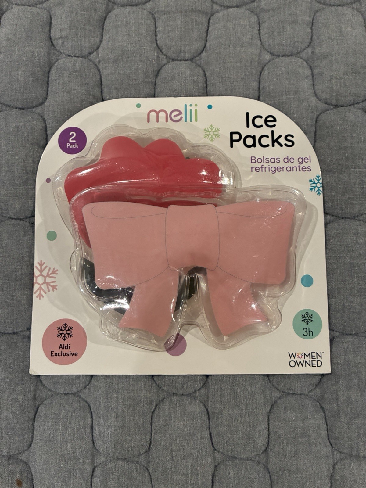 Melii Ice Packs (2 Pack) Pink Bow & Pink Flower Reusable Gel Ice Packs - NEW!