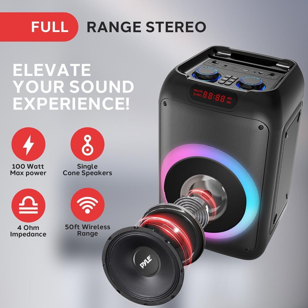 Pyle 100 Watt Portable BT Party Speaker w/ Built-in Rechargeable Battery