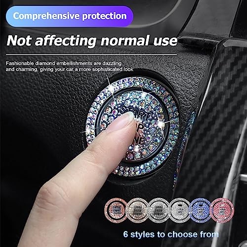 2 Pcs Bling Car Engine Start Stop Button Decorative Ring, With hole White