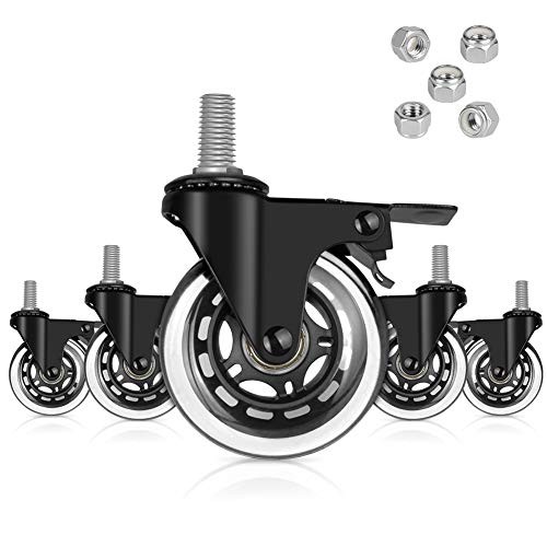 Brake Caster with 3/8"-16UNC Threaded Stem, 3" Heavy Duty Lockable Bearing