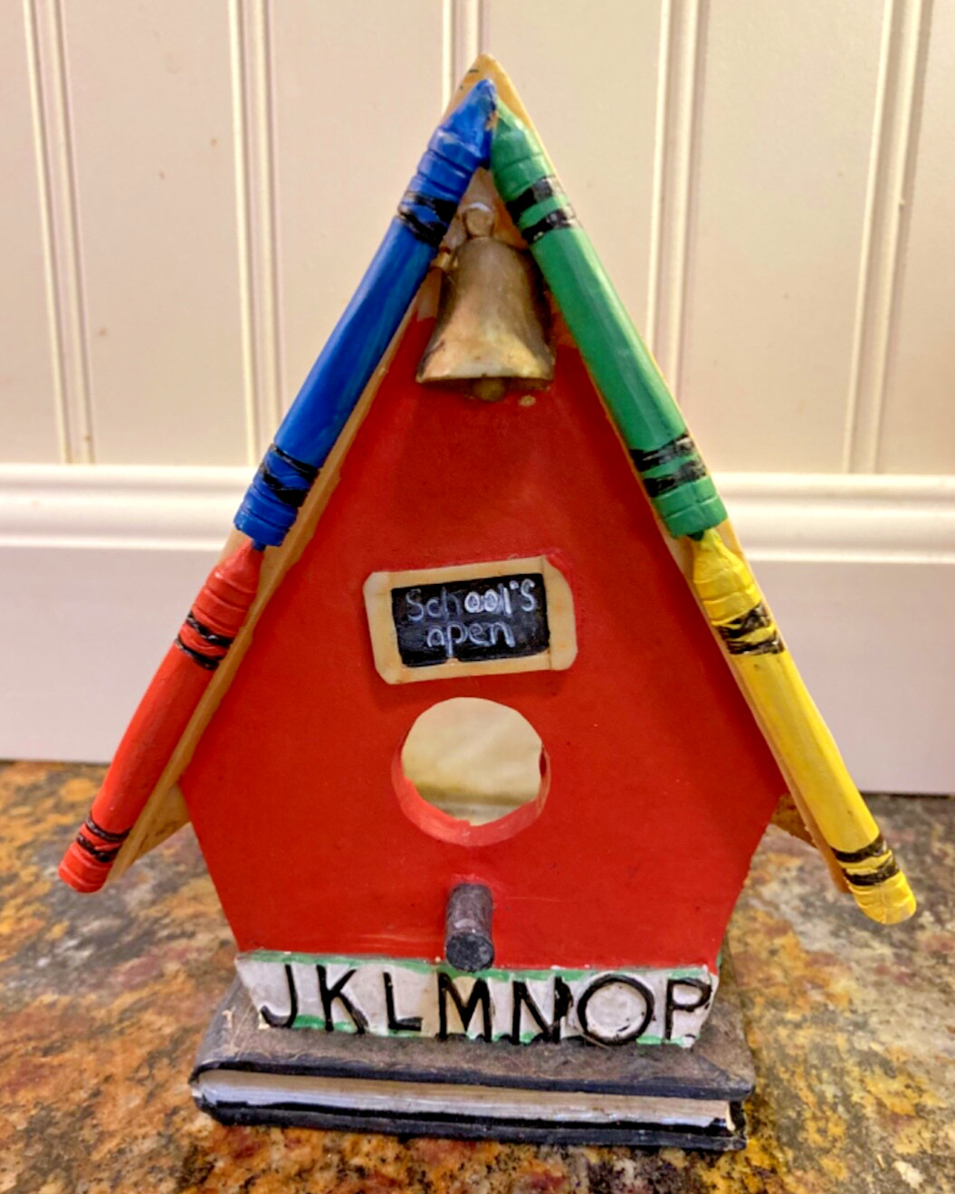 Resin School House Birdhouse Planter 6”