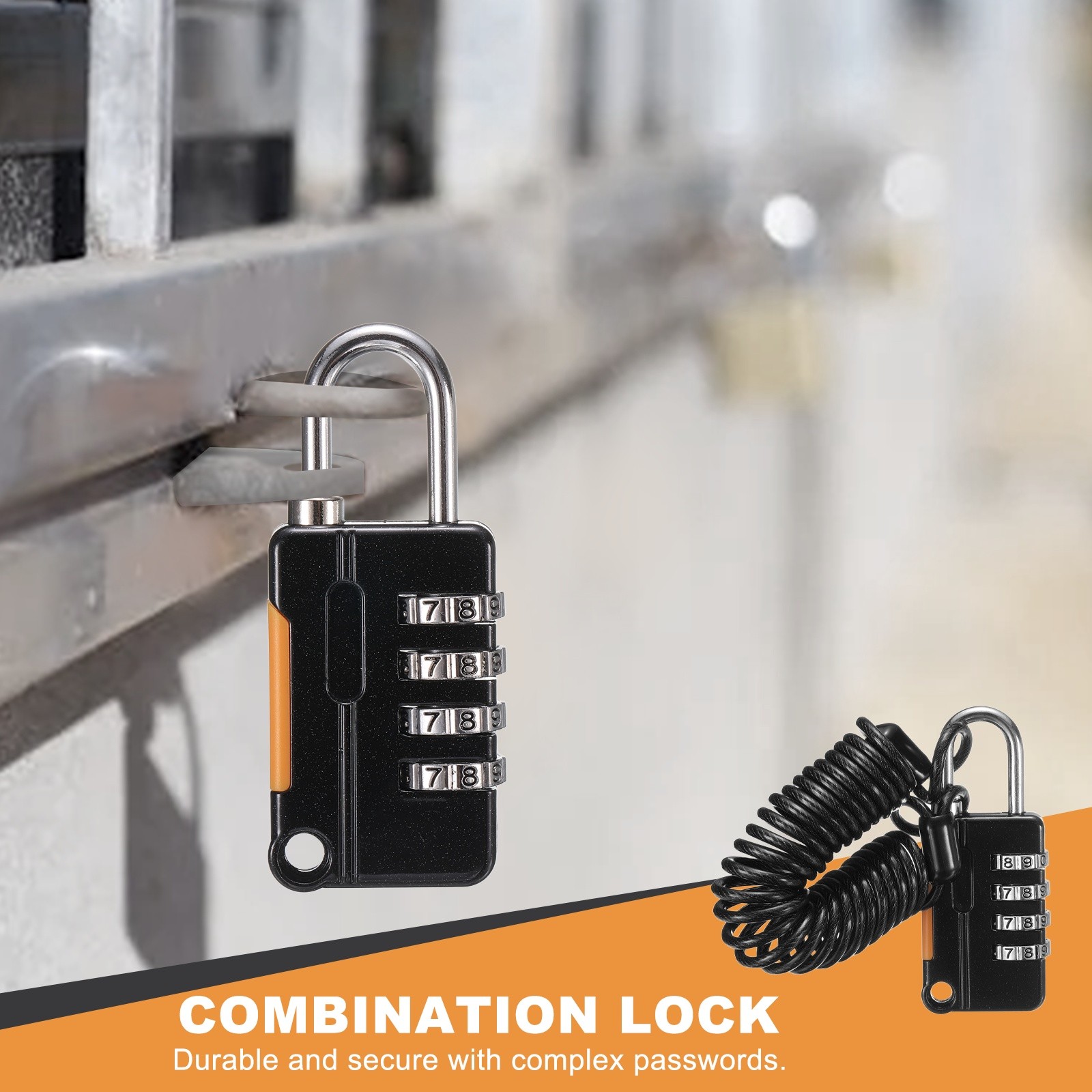 Luggage Lock, 4 Digit Combination Padlock with Flexible Black Cable (130cm)