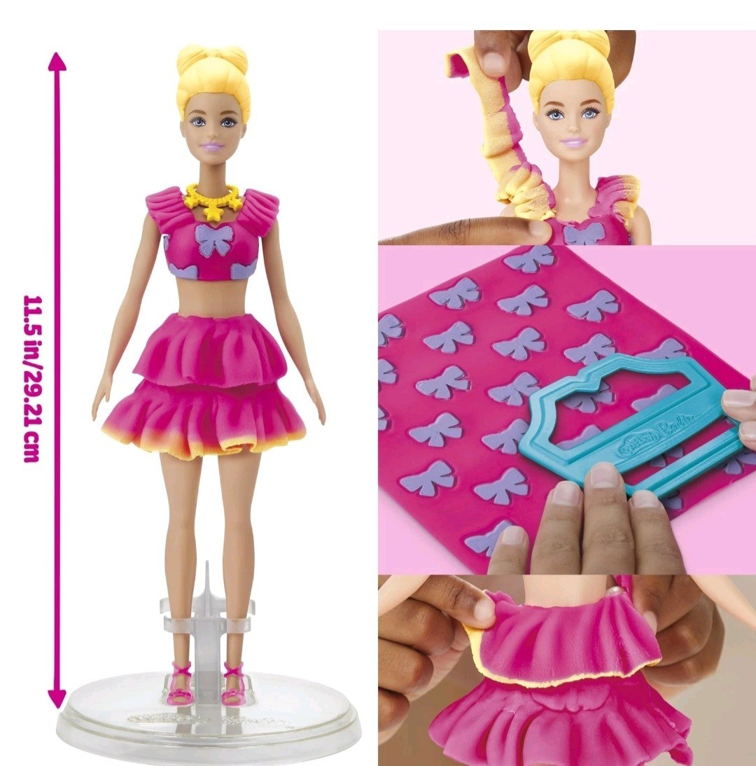 Play-Doh Barbie Ruffles and Bows Set, Make Doll Clothes with Modeling Compoun...