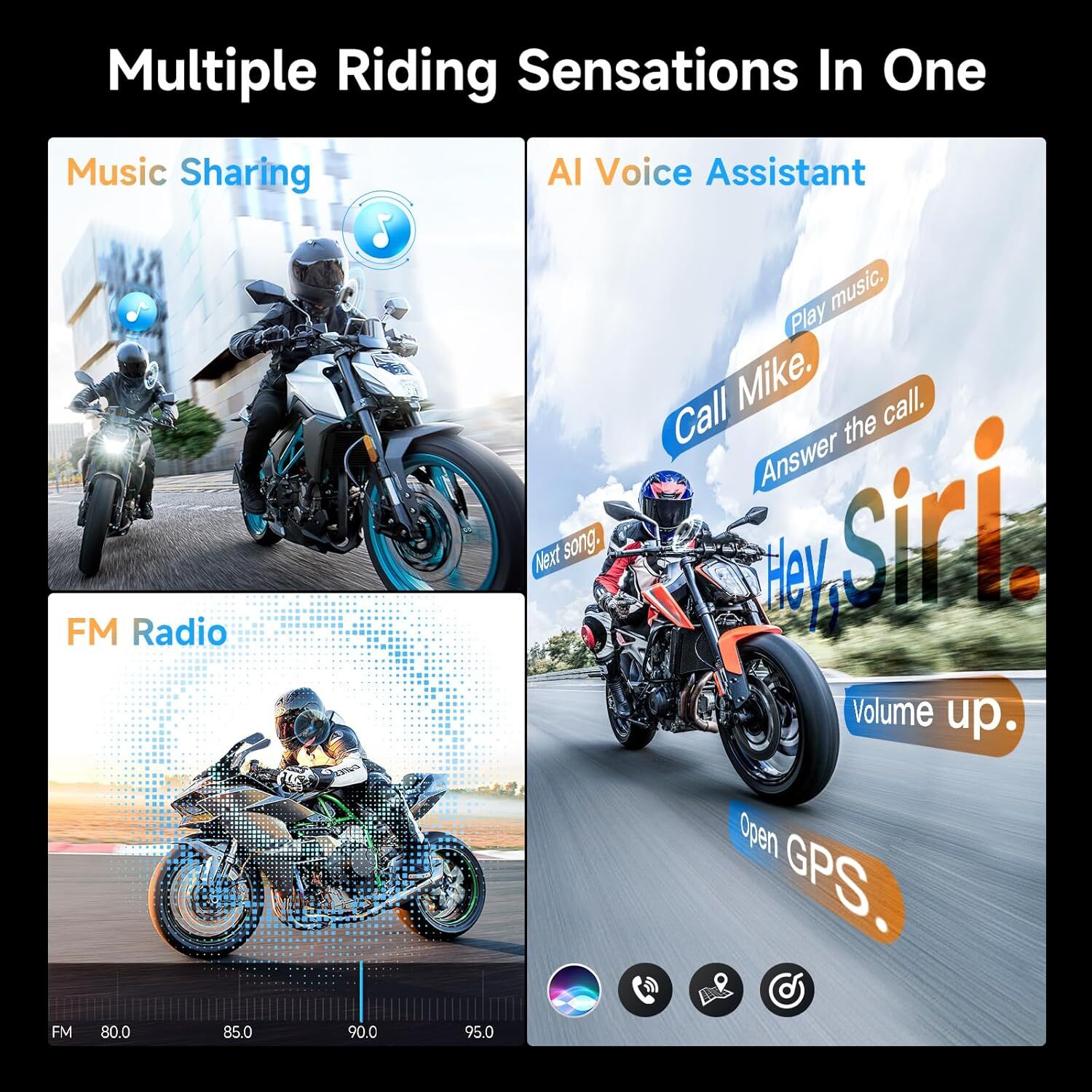 Moman H2E Motorcycle Helmet Wireless Headset Intercom Audio Multitasking 2Pack