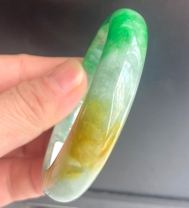 Certified 56.8mm Natural Grade A Green Burma Jade yellow jadeite Bangle 2650