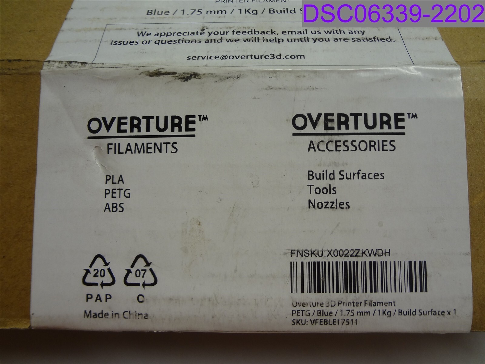 Overture Printer Filament Blue 1.75mm