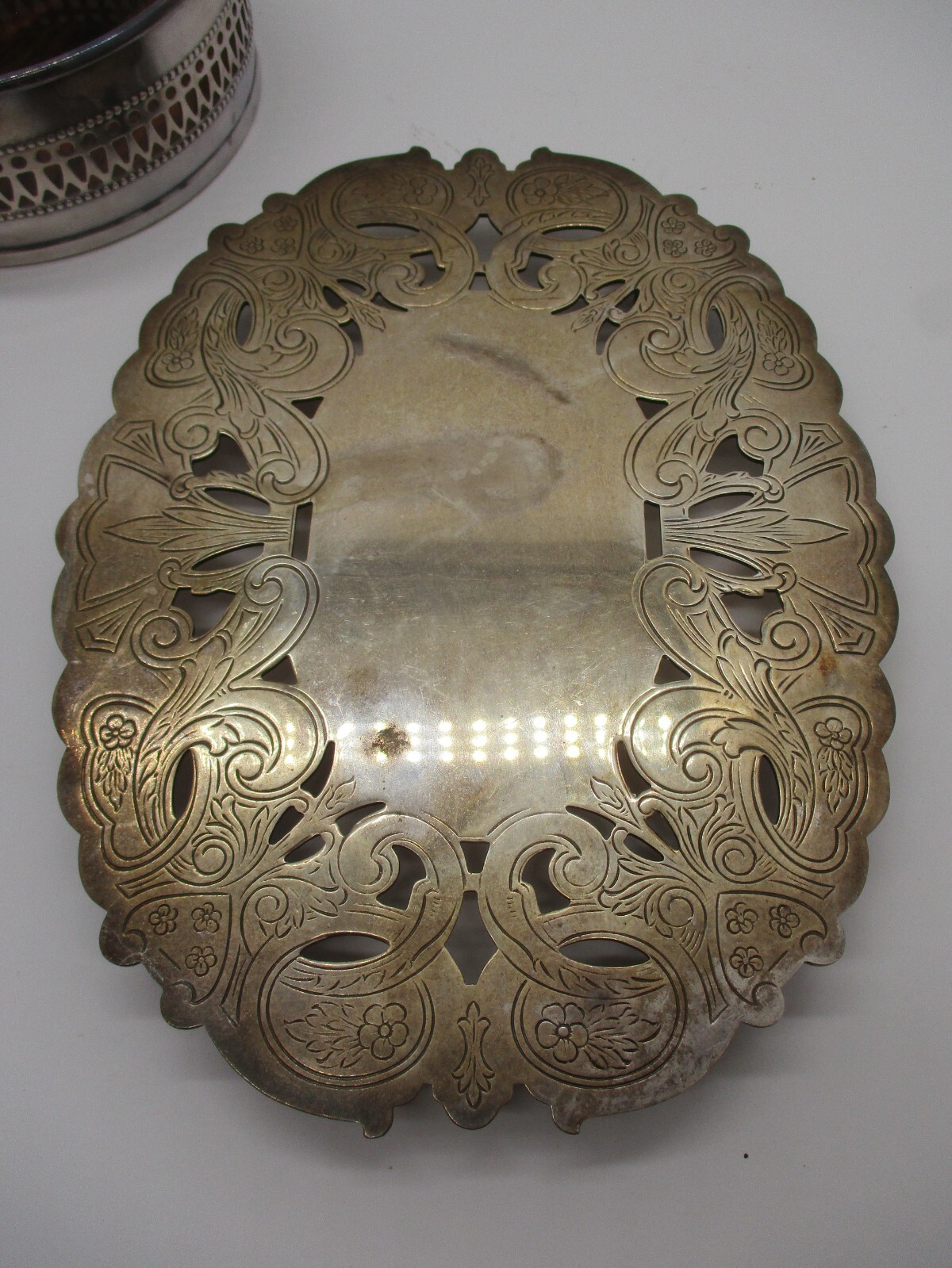 Some Silverplate Stuff, Trivet, Bowl, Wine Bottle Holder?