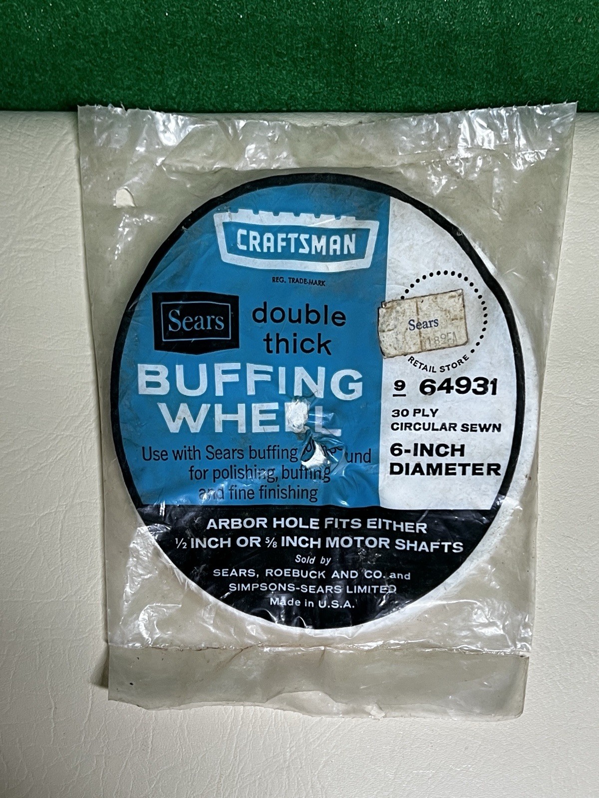 Vintage Craftsman Sears Double Thick Buffing Wheel #9 64931 Old Stock 6 Inch