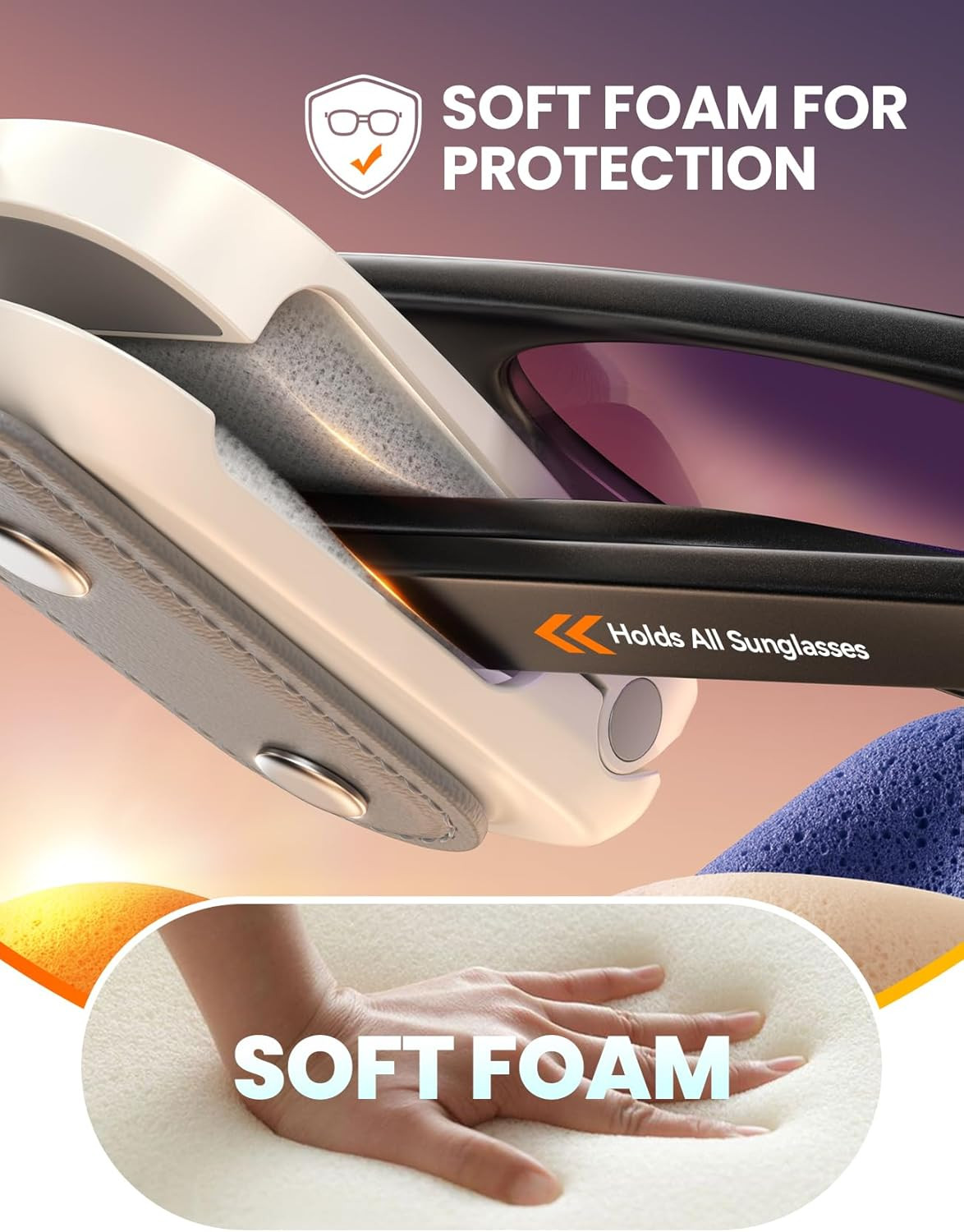 Sunglass Holder for Car Visor Clip [Real One-Handed Operation] [Soft Foam Protec