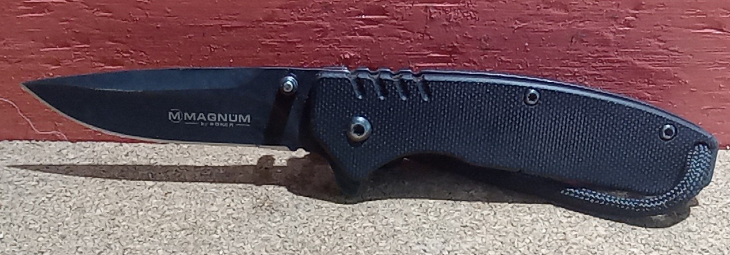 BLACK MAGNUM BY BOKER LINERLOCK CLIP-ON POCKET KNIFE 7Cr17MoV SEE PHOTOS