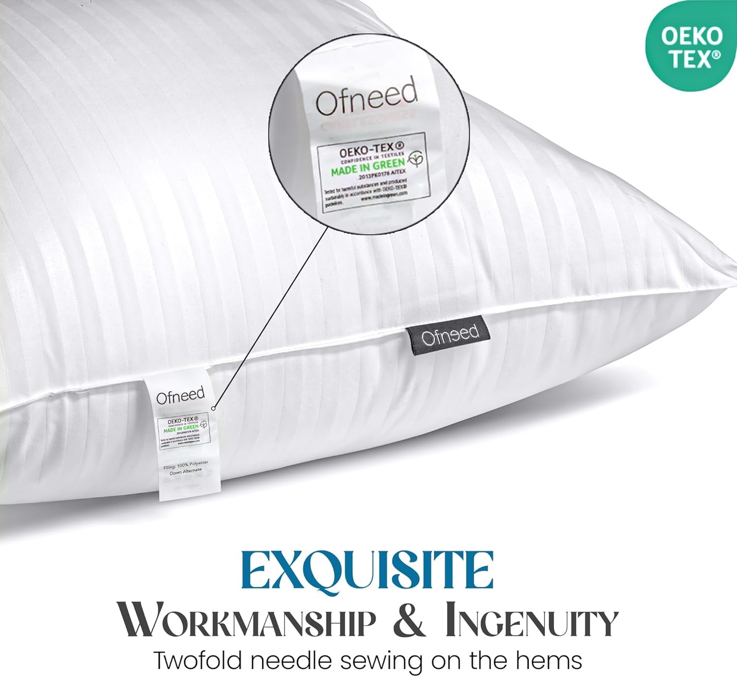Down Alternative Bed Pillows for Sleeping, King Set of 2 Microfiber