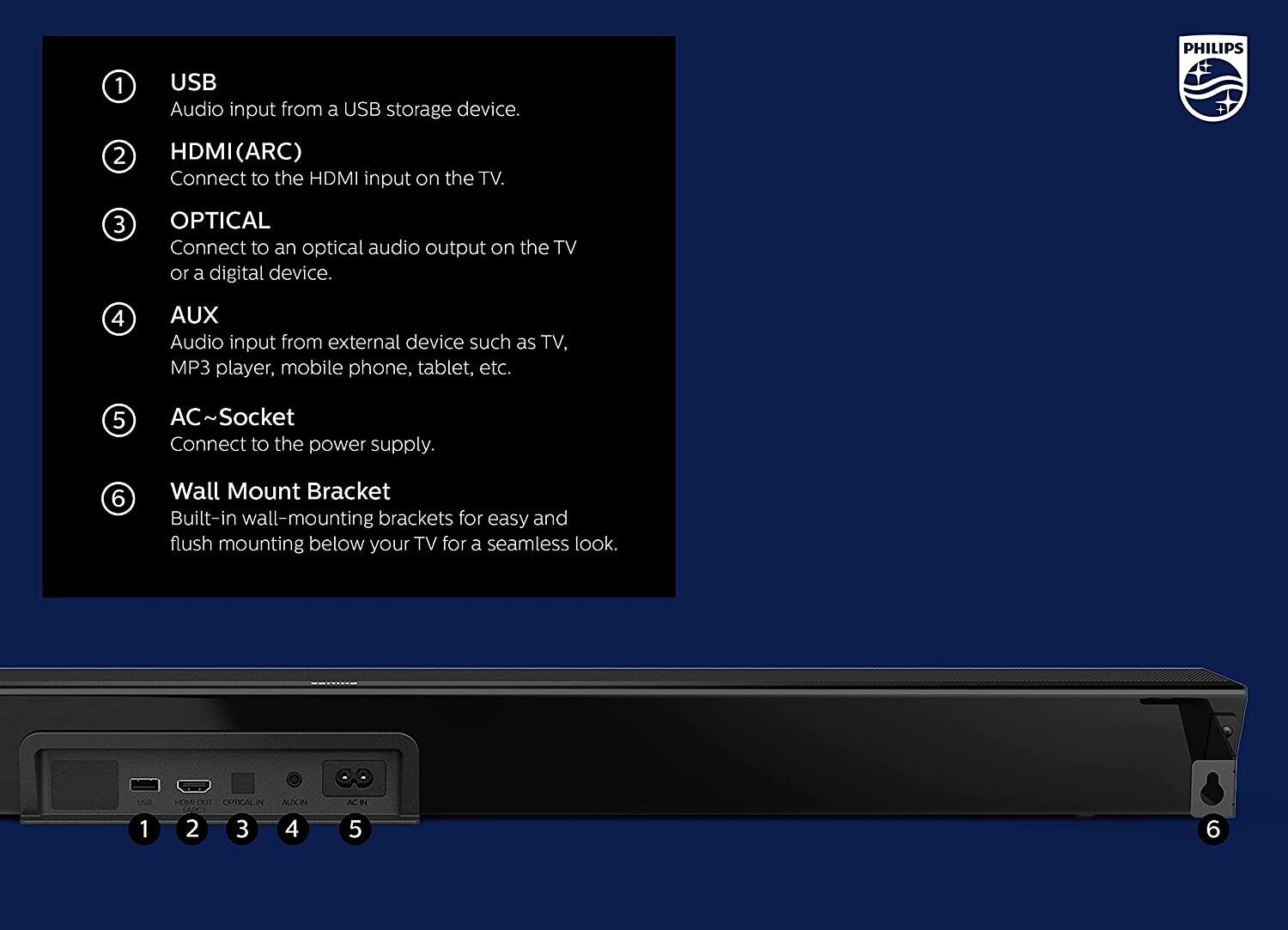 PHILIPS Audio Performance Soundbar Speaker with Wireless Subwoofer - TAB7305