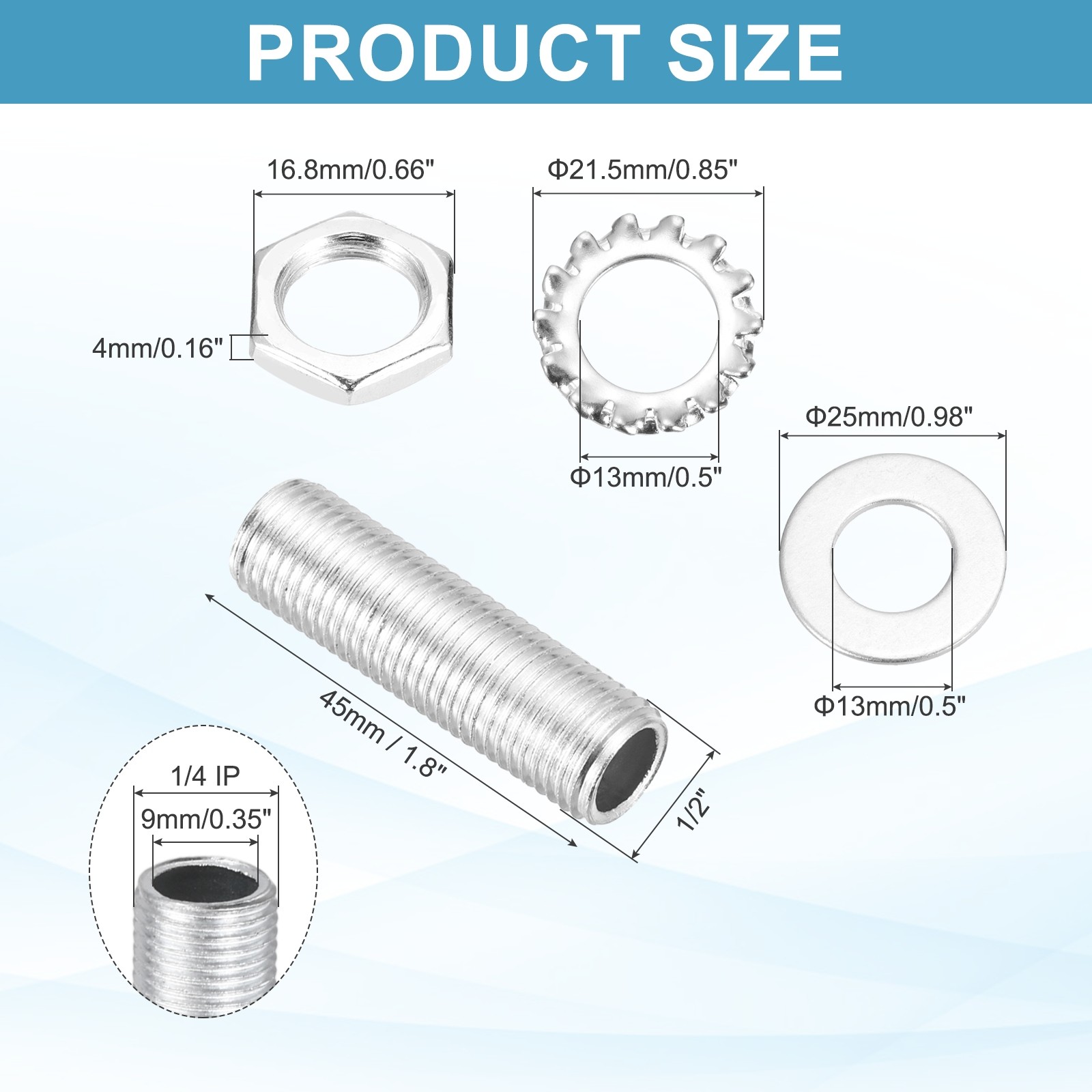 35Pcs 1.8" 1/4IP Lamp Pipe Kit with Lock Nuts Washers for Assembly, Silver