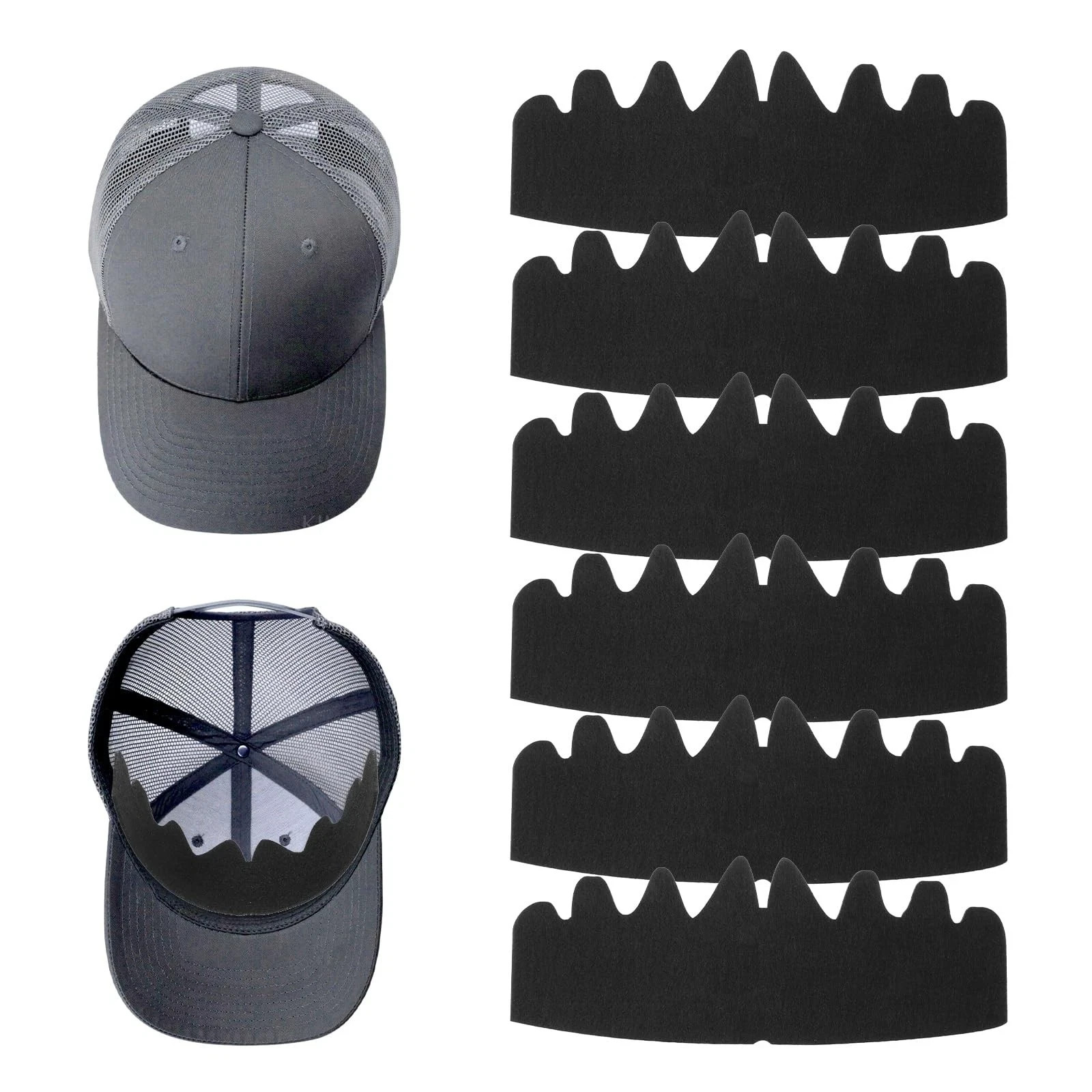 6-Piece Hat Shaper Liner Set – Washable Reusable Inserts for Baseball Caps Black
