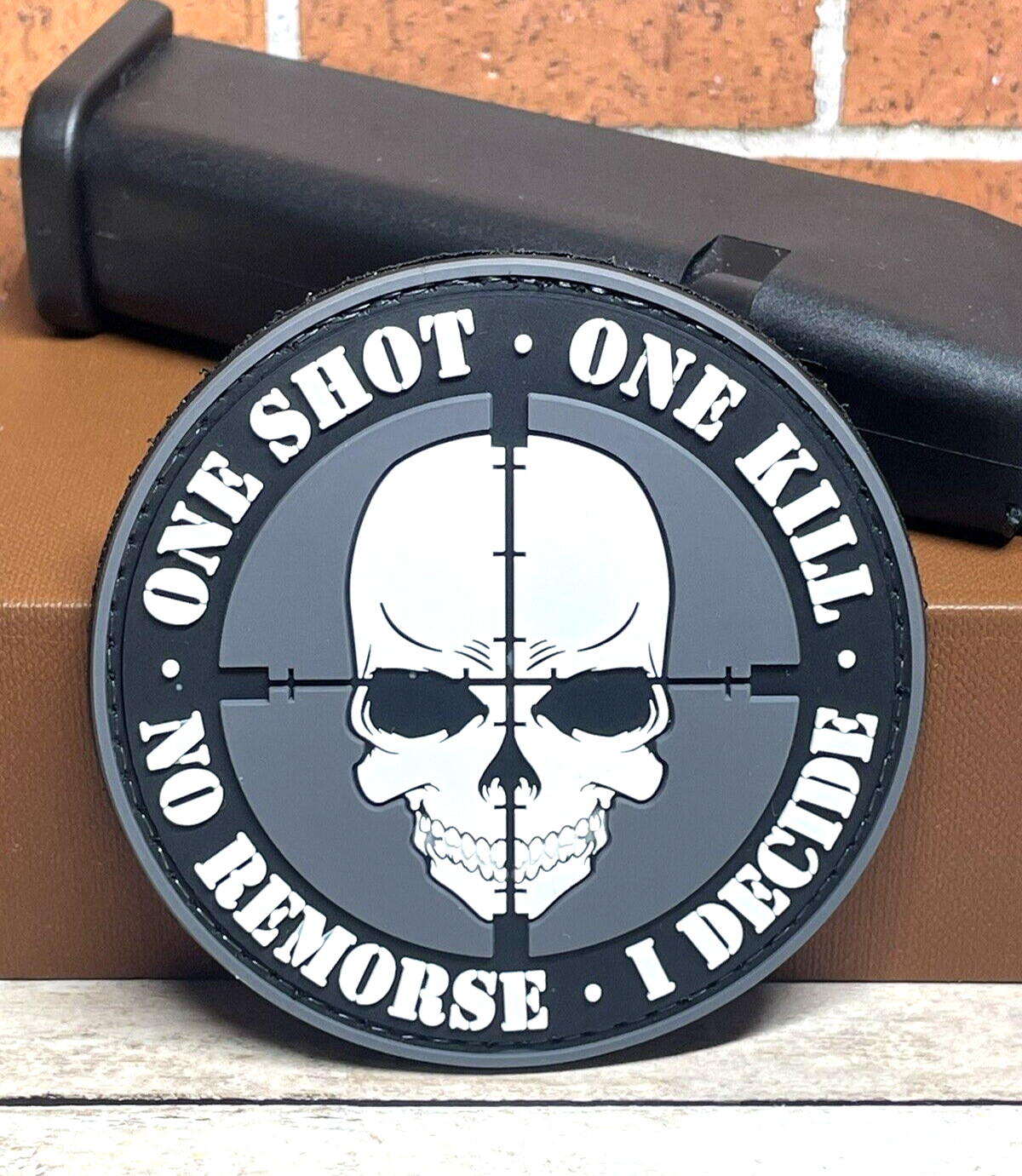 Tactical PVC Patch - Sniper Gun Patch -  Hook Loop Morale Skull One Shot Patch