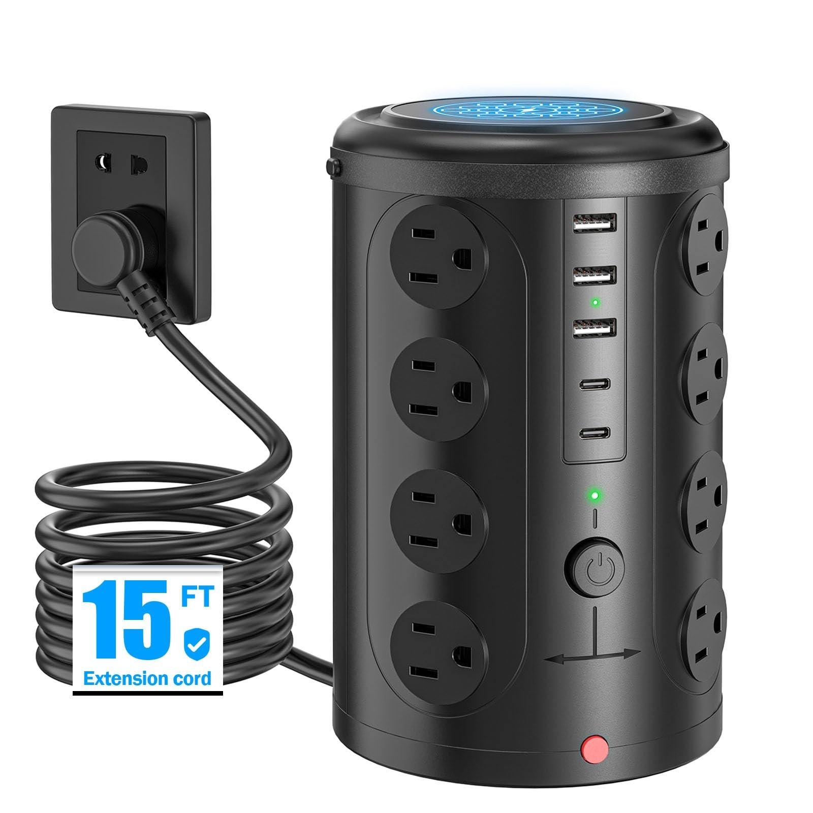 Power Strip Tower Surge Protector with 16 Outlets and 5 USB Ports (2 USB-C), ...
