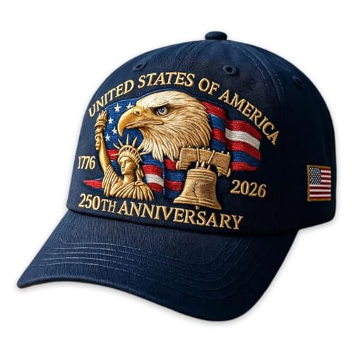 250th Anniversary USA Hat, Adjustable Retro Embroidered Patriotic Cap for Men