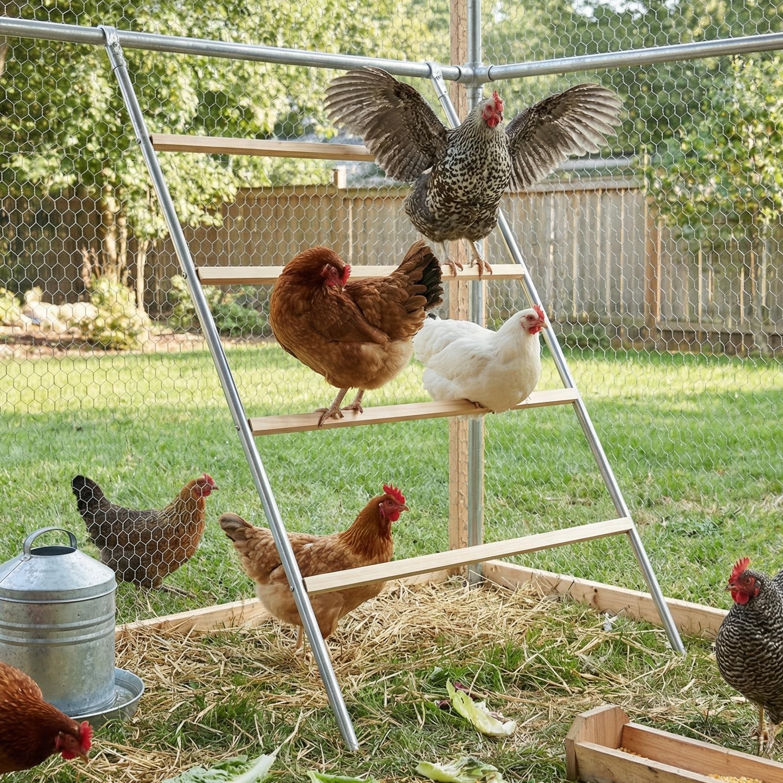 Metal Square Chicken Perch Roosting Bar 57x40 Inch Poultry Coop Accessory