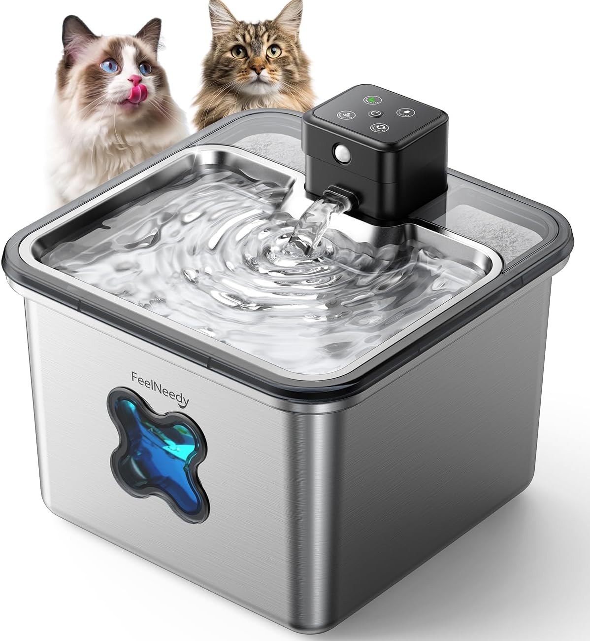 Cordless Cat Water Fountain Visual Filter Heavy-Duty Stainless Steel Fountain
