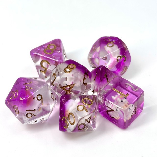 Sage's Baby Unicorn Familiar Resin Polyhedral Dice Set + Figurine | Dnd D&D RPG