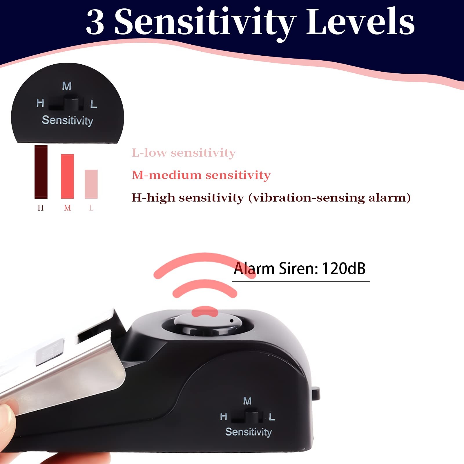 Door Stop Alarm, Stopper with 120DB Security Floor 2 Pack, Black