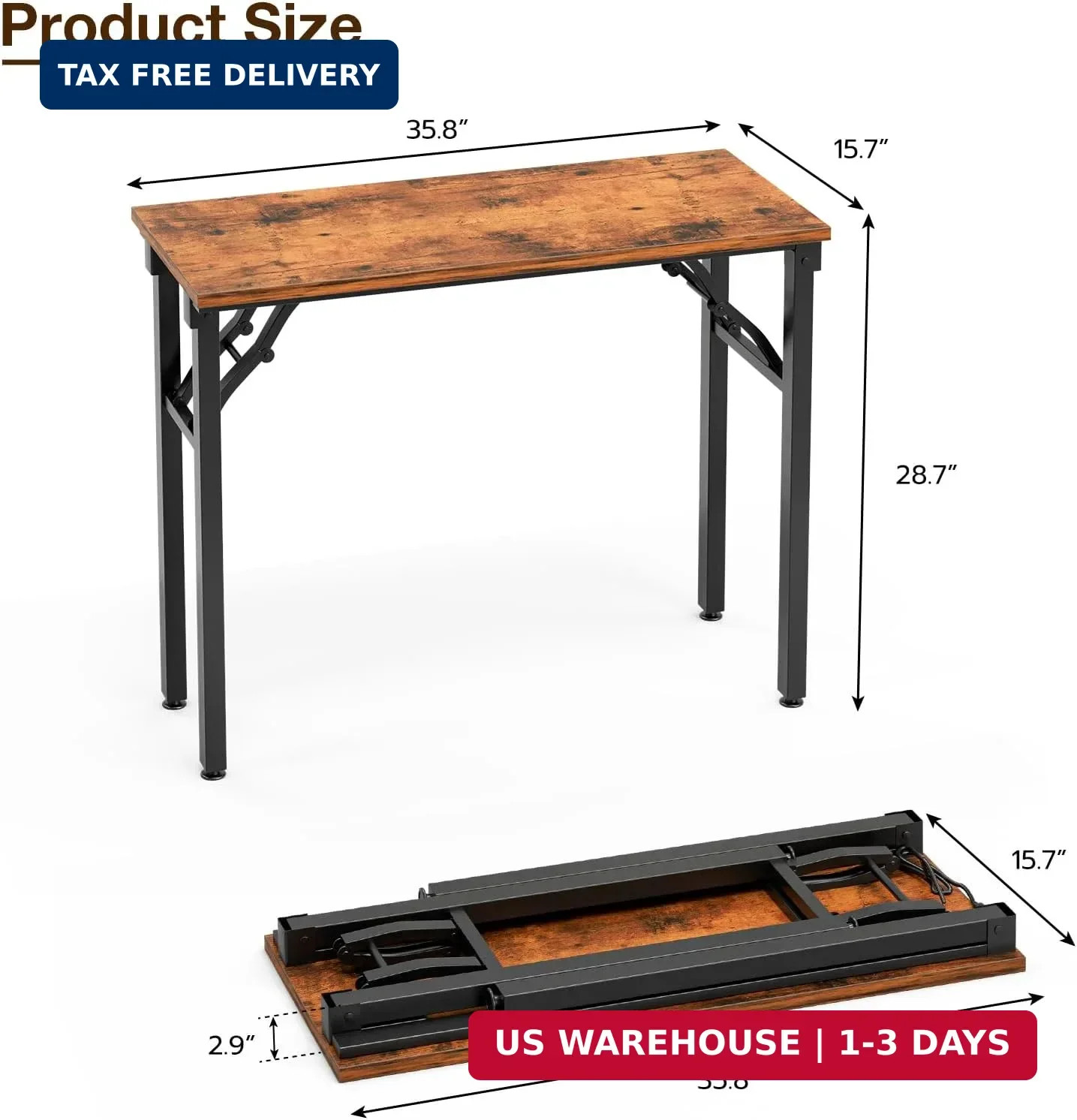 Small Computer Desk Folding Table - 35.8" Foldable Office Desk, No Assembly