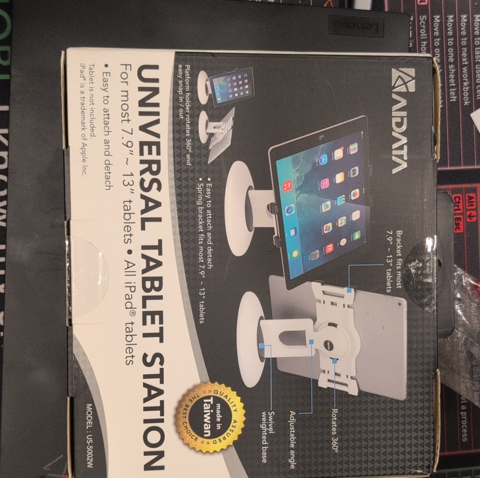 Aidata US-5002 Desktop Stand Rotating Adjustable for 7.9-13" iPad Tablets Black